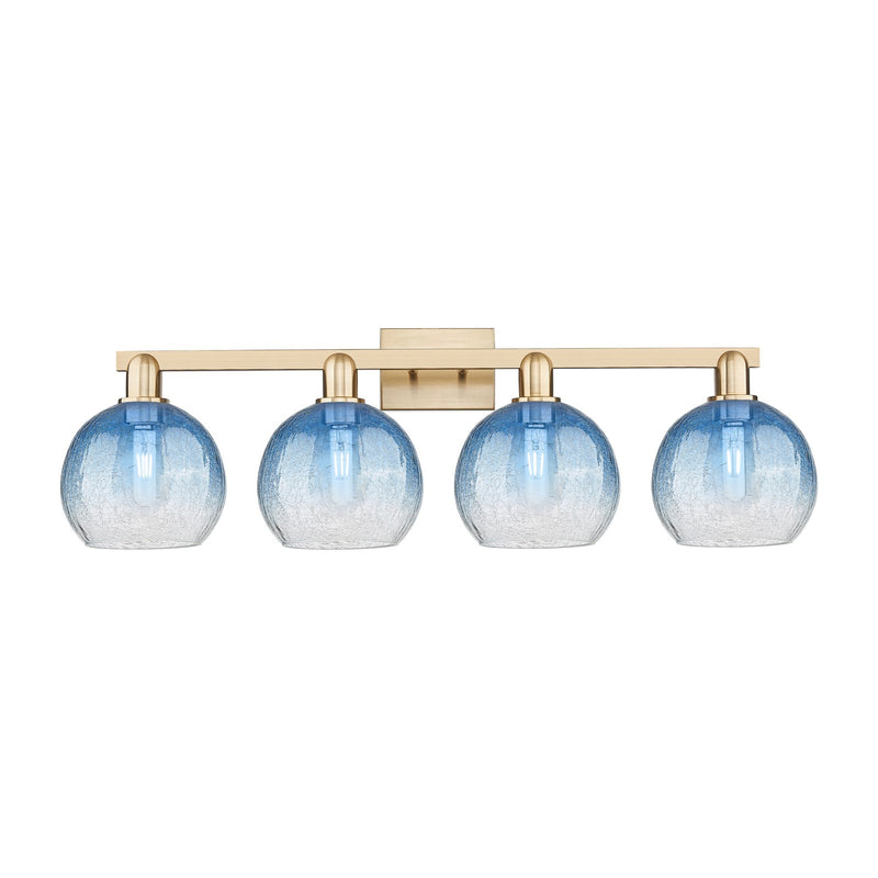 Innovations Brookhaven Globe 35in 4-Light Bath Vanity | Industrial Champagne Bronze Steel and Sapphire Blue Glass | Bathroom | Model 716-4W-CB-G483-8SB