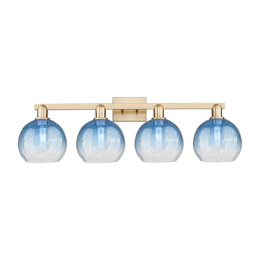 Innovations Brookhaven Globe 35in 4-Light Bath Vanity | Industrial Champagne Bronze Steel and Sapphire Blue Glass | Bathroom | Model 716-4W-CB-G483-8SB