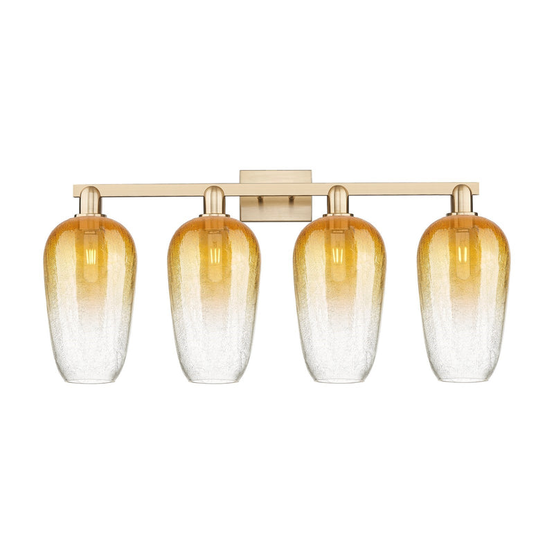 Innovations Brookhaven Flute 34in 4-Light Bath Vanity | Industrial Champagne Bronze Steel and Amber Glass | Bathroom Vanity | Model 716-4W-CB-G484-7AM