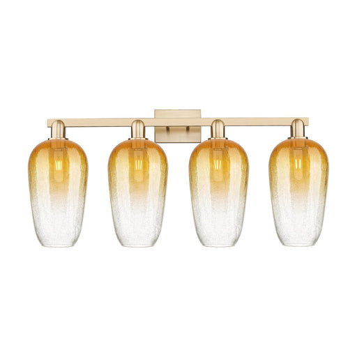 Innovations Brookhaven Flute 34in 4-Light Bath Vanity | Industrial Champagne Bronze Steel and Amber Glass | Bathroom Vanity | Model 716-4W-CB-G484-7AM