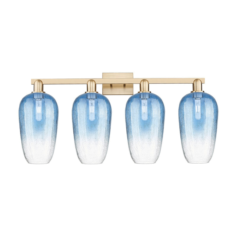 Innovations Brookhaven Flute 34in 4-Light Bath Vanity | Industrial Champagne Bronze Steel and Sapphire Blue Glass | Bathroom | Model 716-4W-CB-G484-7SB