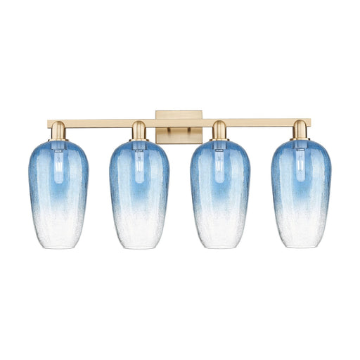 Innovations Brookhaven Flute 34in 4-Light Bath Vanity | Industrial Champagne Bronze Steel and Sapphire Blue Glass | Bathroom | Model 716-4W-CB-G484-7SB