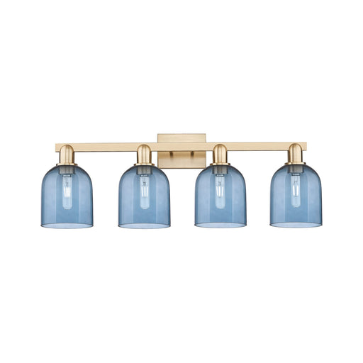 Innovations Bella 33in 4-Light Bath Vanity Light | Industrial Champagne Bronze Steel and Blue Glass | Bathroom Vanity | Model 716-4W-CB-G558-6BL