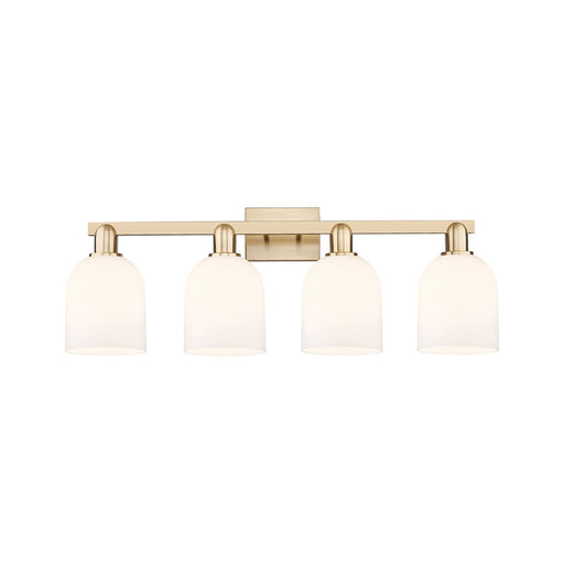Innovations Bella 33in 4-Light Bath Vanity Light | Industrial Champagne Bronze Steel and White Glass | Bathroom Vanity | Model 716-4W-CB-G558-6GWH