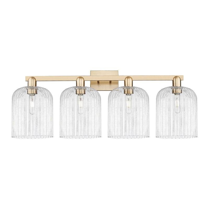 Innovations Bridal Veil 35in 4-Light Bath Vanity Light | Industrial Champagne Bronze Steel and Clear Ribbed Glass | Bathroom | Model 716-4W-CB-G559-8CL