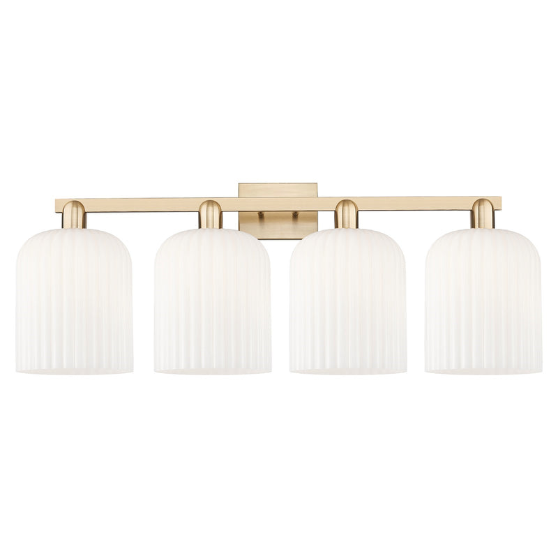 Innovations Bridal Veil 35in 4-Light Bath Vanity Light | Industrial Champagne Bronze Steel and Gloss White Ribbed Glass | Model 716-4W-CB-G559-8GWH