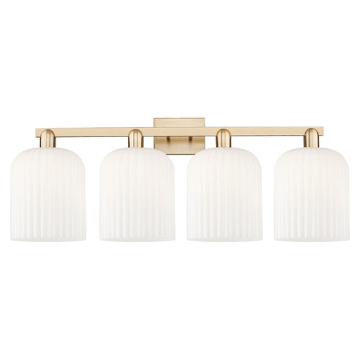Innovations Bridal Veil 35in 4-Light Bath Vanity Light | Industrial Champagne Bronze Steel and Gloss White Ribbed Glass | Model 716-4W-CB-G559-8GWH