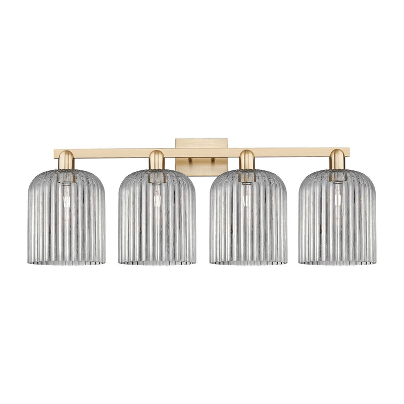 Innovations Bridal Veil 35in 4-Light Bath Vanity Light | Industrial Champagne Bronze Steel and Light Smoke Ribbed Glass | Model 716-4W-CB-G559-8SM