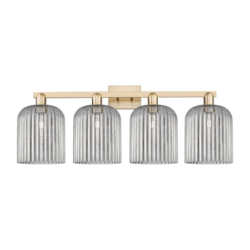 Innovations Bridal Veil 35in 4-Light Bath Vanity Light | Industrial Champagne Bronze Steel and Light Smoke Ribbed Glass | Model 716-4W-CB-G559-8SM