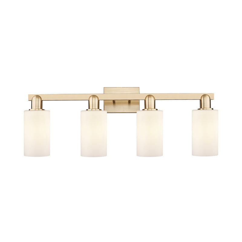 Innovations Clymer 31in 4-Light Bath Vanity Light | Industrial Champagne Bronze Steel and Matte White Glass | Bathroom Vanity & | Model 716-4W-CB-G801