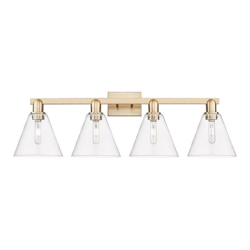 Innovations Berkshire Glass 35in 4-Light Bath Vanity Light | Industrial Champagne Bronze Steel and Clear Cone Glass | Bathroom | Model 716-4W-CB-GBC-82