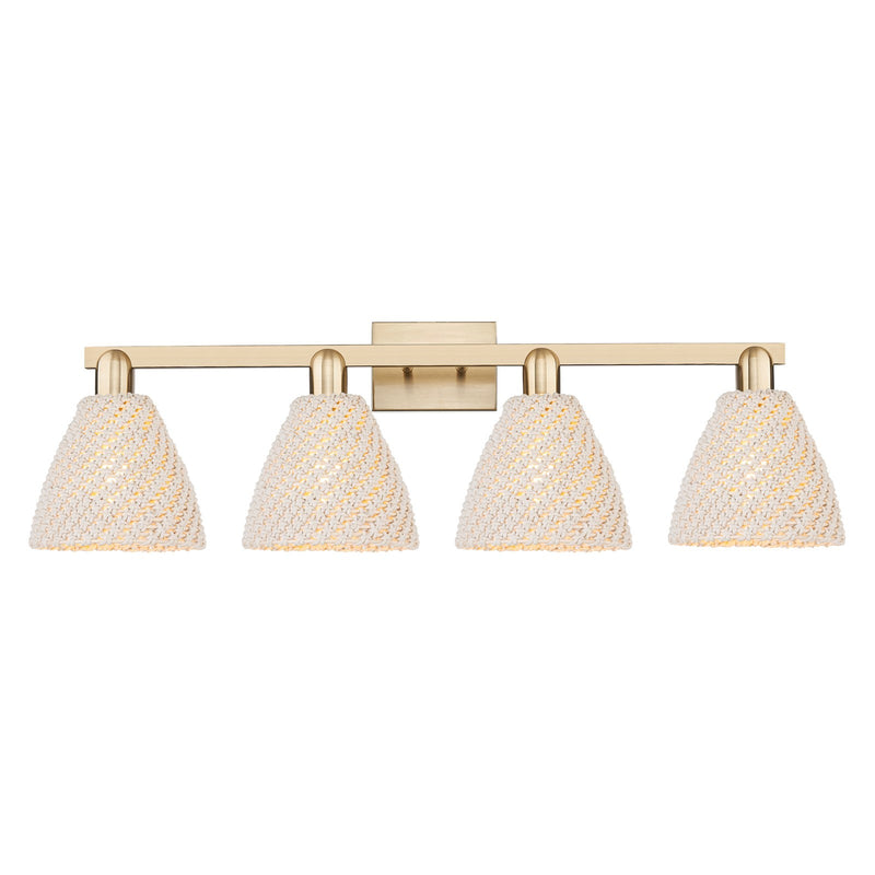 Innovations Bristol Natural 34.5in 4-Light Bath Vanity | Farmhouse Champagne Bronze Steel and Natural Fiber Dome Shades | Model 716-4W-CB-NBD-75-NAT
