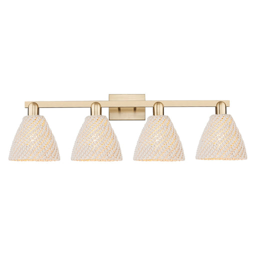 Innovations Bristol Natural 34.5in 4-Light Bath Vanity | Farmhouse Champagne Bronze Steel and Natural Fiber Dome Shades | Model 716-4W-CB-NBD-75-NAT