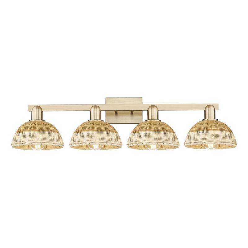 Innovations Natural Ballston Dome 34.5in 4-Light Bath Vanity Light | Farmhouse Champagne Bronze Steel and Natural Fiber | Model 716-4W-CB-NBD2-75-NAT