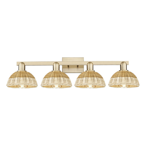 Innovations Natural Ballston Dome 34.5in 4-Light Bath Vanity Light | Farmhouse Champagne Bronze Steel and Natural Fiber | Model 716-4W-CB-NBD2-75-NAT