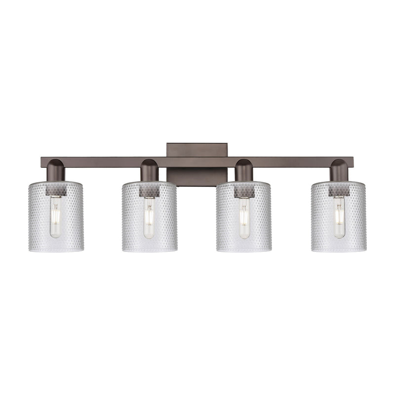 Innovations Cobbleskill 32in 4-Light Bath Vanity Light | Industrial Oil Rubbed Bronze Steel and Clear Glass | Bathroom Vanity | Model 716-4W-OB-G112
