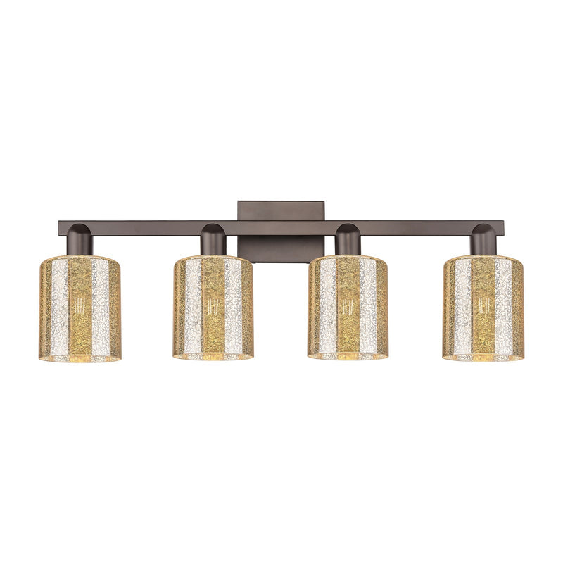 Innovations Cobbleskill 32in 4-Light Bath Vanity Light | Industrial Oil Rubbed Bronze Steel and Mercury Glass | Bathroom Vanity | Model 716-4W-OB-G116