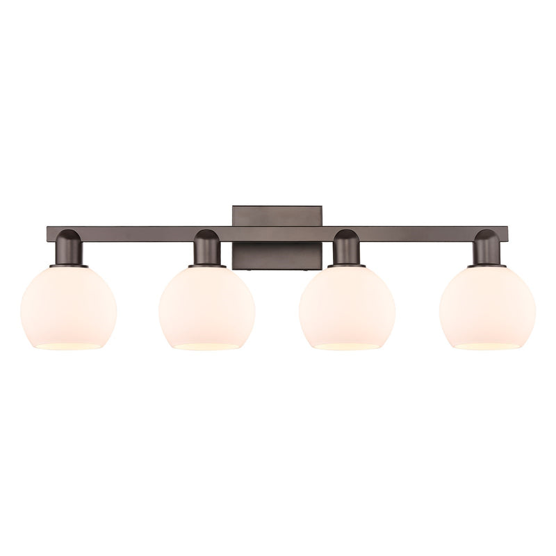 Innovations Athens 33in 4-Light Bath Vanity | Industrial Oil Rubbed Bronze Steel and Matte White Glass | Bathroom Vanity Light | Model 716-4W-OB-G121-6