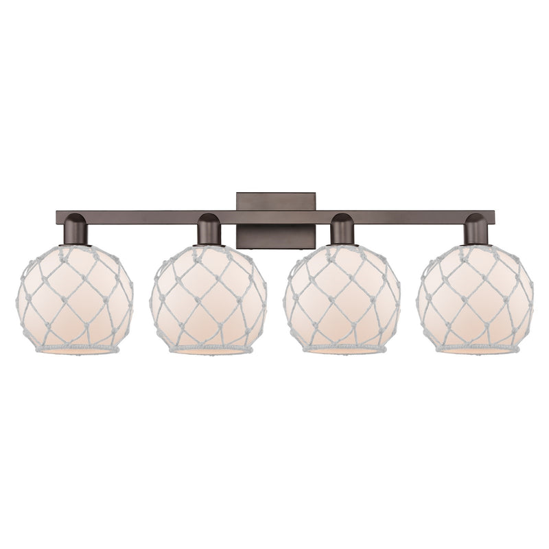 Innovations Farmhouse Rope 35in 4-Light Bath Vanity Light | Industrial Oil Rubbed Bronze Steel and White Frosted Glass Rope | Model 716-4W-OB-G121-8RW