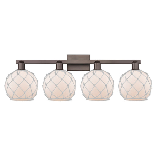 Innovations Farmhouse Rope 35in 4-Light Bath Vanity Light | Industrial Oil Rubbed Bronze Steel and White Frosted Glass Rope | Model 716-4W-OB-G121-8RW