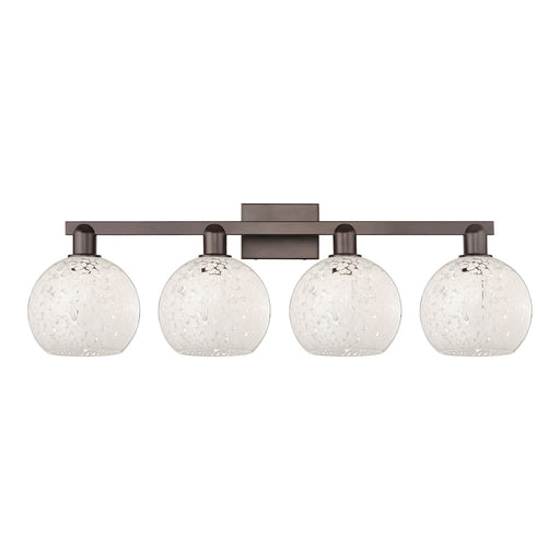 Innovations Lighting White Mouchette 35in 4-Light Bath Vanity | Industrial Oil Rubbed Bronze Steel and White Mouchette Glass | Model 716-4W-OB-G1216-8WM