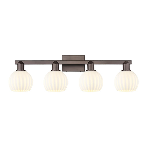 Innovations Lighting White Venetian 33in 4-Light Bath Vanity | Industrial Oil Rubbed Bronze Steel and White Venetian Glass | Model 716-4W-OB-G1217-6WV