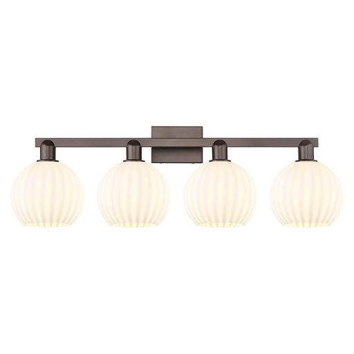 Innovations Lighting White Venetian 35in 4-Light Bath Vanity Light | Industrial Oil Rubbed Bronze and White Venetian Glass | Model 716-4W-OB-G1217-8WV