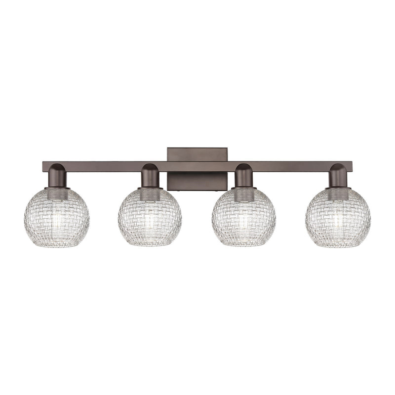 Innovations Athens 33in 4-Light Bath Vanity Light | Industrial Oil Rubbed Bronze Steel and Clear Basket Weave Glass | Bathroom | Model 716-4W-OB-G122C-6CL