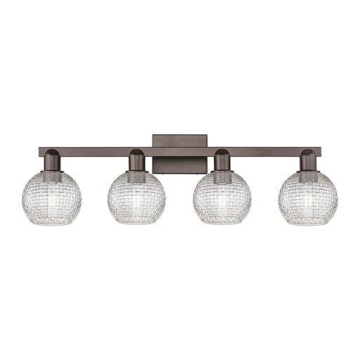 Innovations Athens 33in 4-Light Bath Vanity Light | Industrial Oil Rubbed Bronze Steel and Clear Basket Weave Glass | Bathroom | Model 716-4W-OB-G122C-6CL