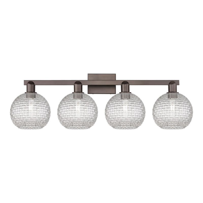 Innovations Athens 35in 4-Light Bath Vanity Light | Industrial Oil Rubbed Bronze Steel and Clear Basket Weave Glass | Bathroom | Model 716-4W-OB-G122C-8CL