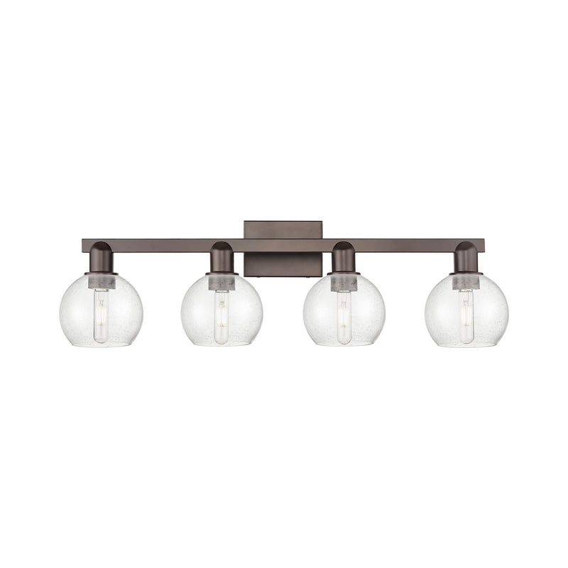 Innovations Athens 33in 4-Light Bath Vanity | Industrial Oil Rubbed Bronze Steel and Seedy Glass | Bathroom Vanity Light | Model 716-4W-OB-G124-6