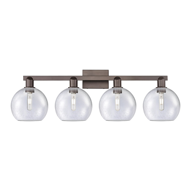 Innovations Athens 35in 4-Light Bath Vanity Light | Industrial Oil Rubbed Bronze Steel and Seedy Glass | Bathroom Vanity | Model 716-4W-OB-G124-8