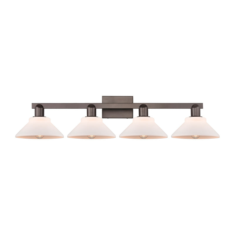 Innovations Orwell 35in 4-Light Bath Vanity Light | Industrial Oil Rubbed Bronze and Matte White Glass | Bathroom Vanity | Model 716-4W-OB-G131