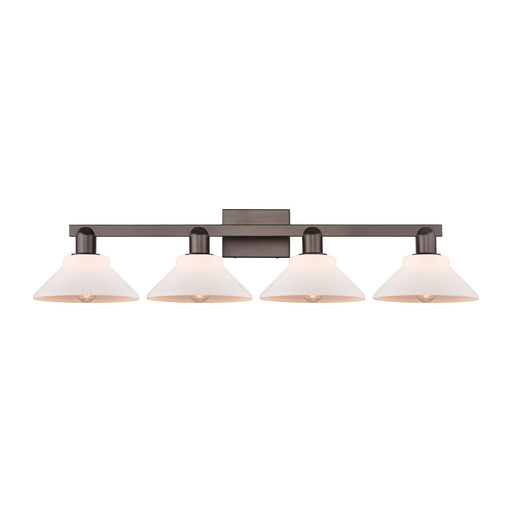 Innovations Orwell 35in 4-Light Bath Vanity Light | Industrial Oil Rubbed Bronze and Matte White Glass | Bathroom Vanity | Model 716-4W-OB-G131