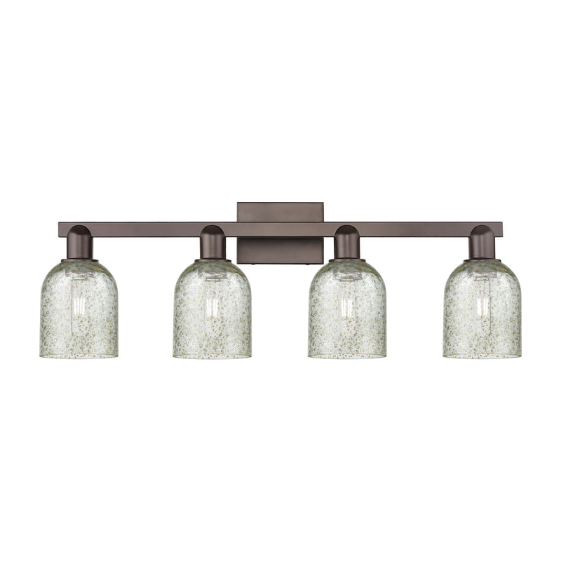 Innovations Caledonia 32in 4-Light Bath Vanity Light | Industrial Oil Rubbed Bronze Steel and Mica Glass | Bathroom Vanity | Model 716-4W-OB-G259