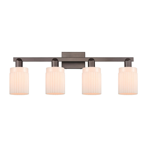 Innovations Hadley 32in 4-Light Bath Vanity Light | Industrial Oil Rubbed Bronze Steel and Matte White Ribbed Glass | Bathroom | Model 716-4W-OB-G341