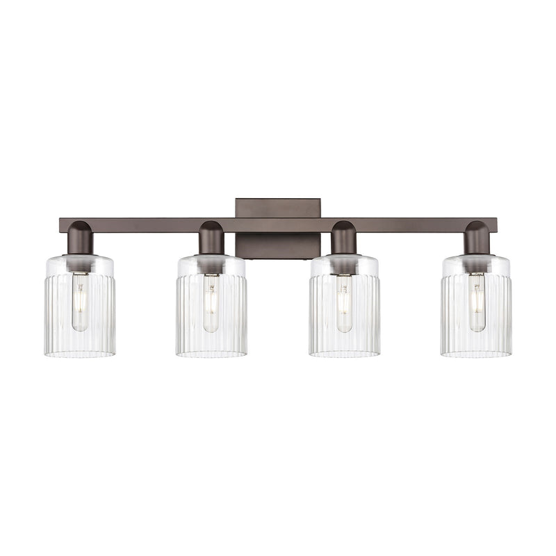 Innovations Hadley 32in 4-Light Bath Vanity Light | Industrial Oil Rubbed Bronze Steel and Clear Ribbed Glass | Bathroom Vanity | Model 716-4W-OB-G342
