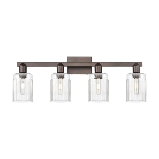 Innovations Hadley 32in 4-Light Bath Vanity Light | Industrial Oil Rubbed Bronze Steel and Clear Ribbed Glass | Bathroom Vanity | Model 716-4W-OB-G342