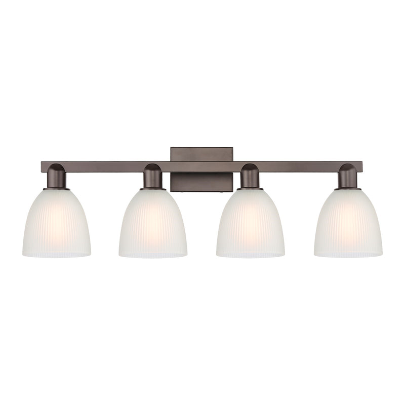 Innovations Castile 33in 4-Light Bath Vanity Light | Industrial Oil Rubbed Bronze Steel and White Glass | Bathroom Vanity | Model 716-4W-OB-G381