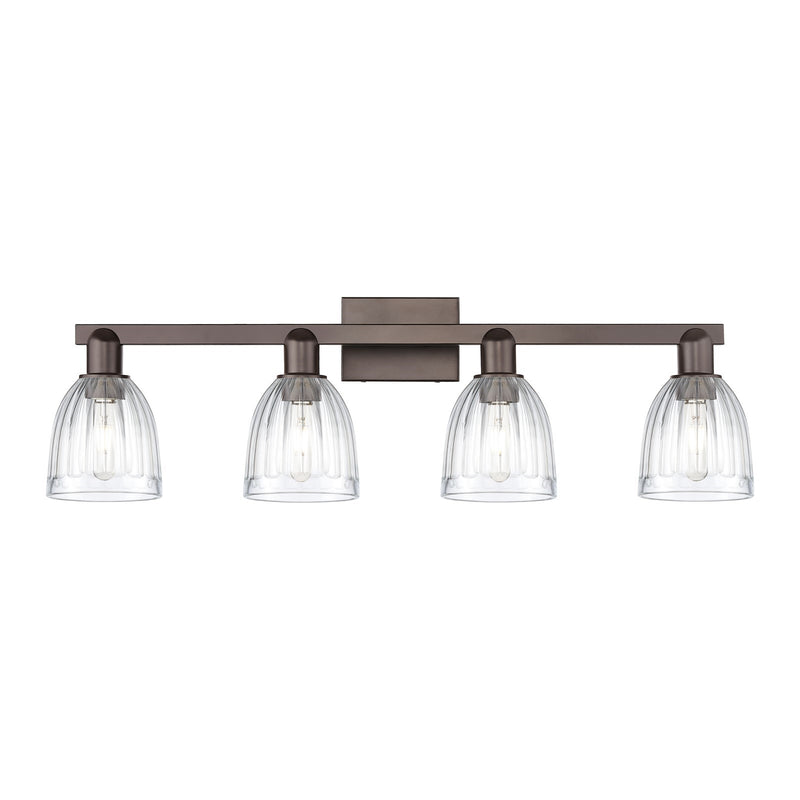 Innovations Brookfield 33in 4-Light Bath Vanity | Industrial Oil Rubbed Bronze Steel and Clear Ribbed Glass | Bathroom Vanity Light | Model 716-4W-OB-G442
