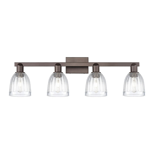 Innovations Brookfield 33in 4-Light Bath Vanity | Industrial Oil Rubbed Bronze Steel and Clear Ribbed Glass | Bathroom Vanity Light | Model 716-4W-OB-G442