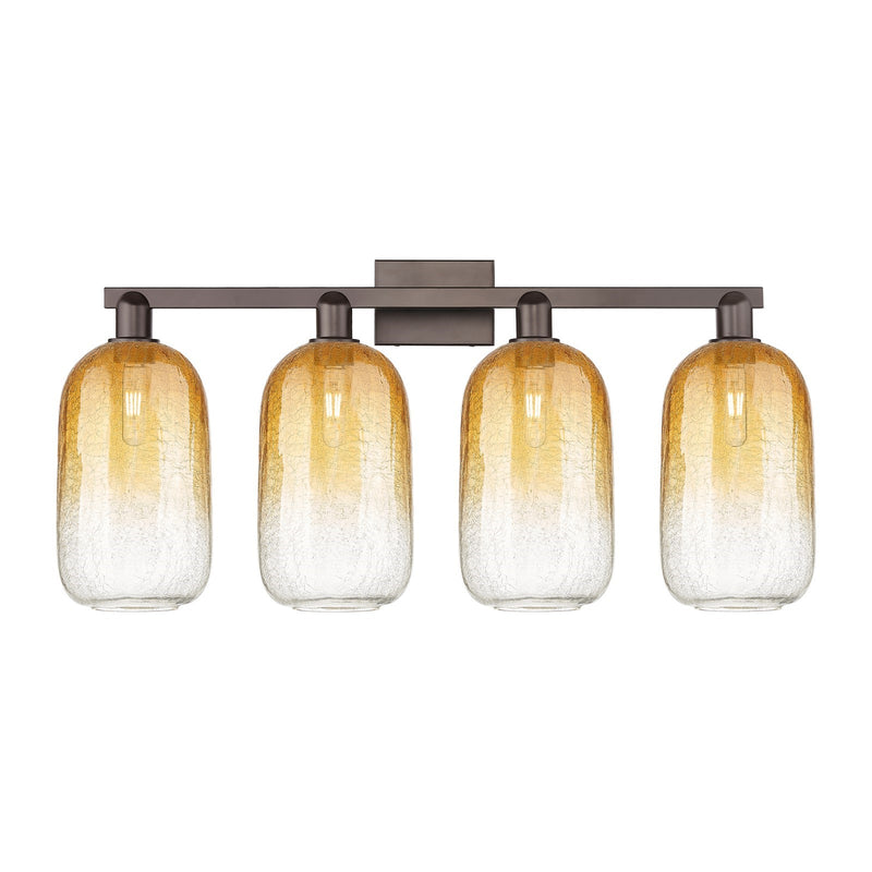 Innovations Brookhaven Cloche 34in 4-Light Bath Vanity Light | Industrial Oil Rubbed Bronze Steel and Amber Glass | Bathroom | Model 716-4W-OB-G482-7AM