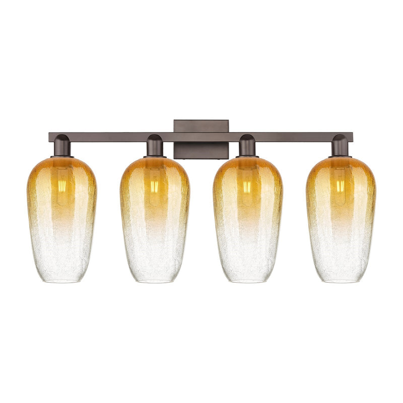 Innovations Brookhaven Flute 34in 4-Light Bath Vanity Light | Industrial Oil Rubbed Bronze Steel and Amber Glass | Bathroom | Model 716-4W-OB-G484-7AM