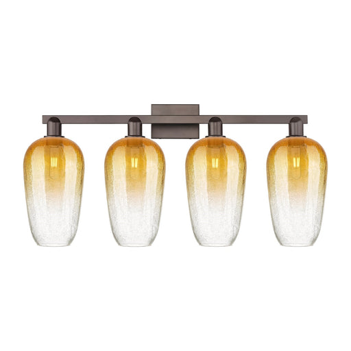 Innovations Brookhaven Flute 34in 4-Light Bath Vanity Light | Industrial Oil Rubbed Bronze Steel and Amber Glass | Bathroom | Model 716-4W-OB-G484-7AM