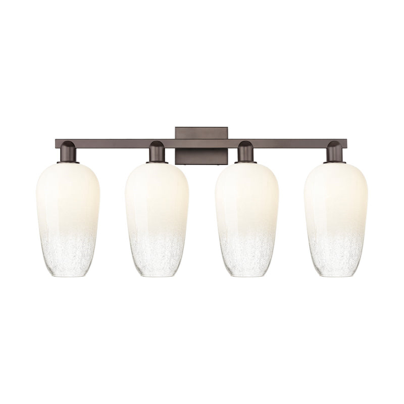 Innovations Brookhaven Flute 34in 4-Light Bath Vanity Light | Industrial Oil Rubbed Bronze and Opal Glass | Damp Rated Bathroom | Model 716-4W-OB-G484-7OP
