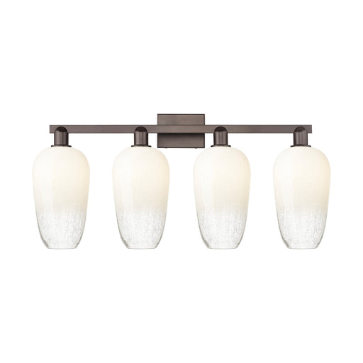 Innovations Brookhaven Flute 34in 4-Light Bath Vanity Light | Industrial Oil Rubbed Bronze and Opal Glass | Damp Rated Bathroom | Model 716-4W-OB-G484-7OP
