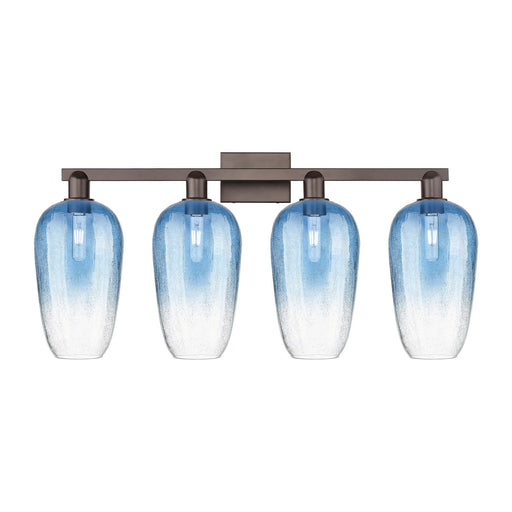 Innovations Brookhaven Flute 34in 4-Light Bath Vanity Light | Industrial Oil Rubbed Bronze Steel and Sapphire Blue Glass | Model 716-4W-OB-G484-7SB