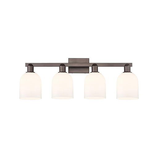 Innovations Bella 33in 4-Light Bath Vanity | Industrial Oil Rubbed Bronze Steel and White Glass | Bathroom Vanity | Model 716-4W-OB-G558-6GWH