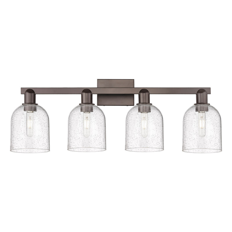 Innovations Bella 33in 4-Light Bath Vanity | Industrial Oil Rubbed Bronze Steel and Seedy Glass | Bathroom Vanity Light | Model 716-4W-OB-G558-6SDY