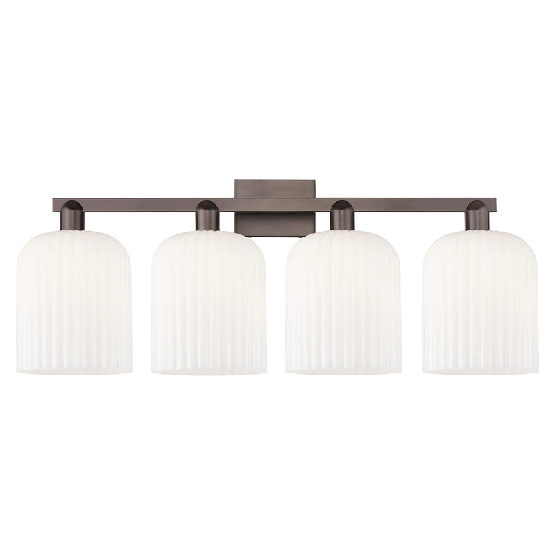 Innovations Bridal Veil 35in 4-Light Bath Vanity Light | Industrial Oil Rubbed Bronze Steel and Gloss White Ribbed Glass | Model 716-4W-OB-G559-8GWH